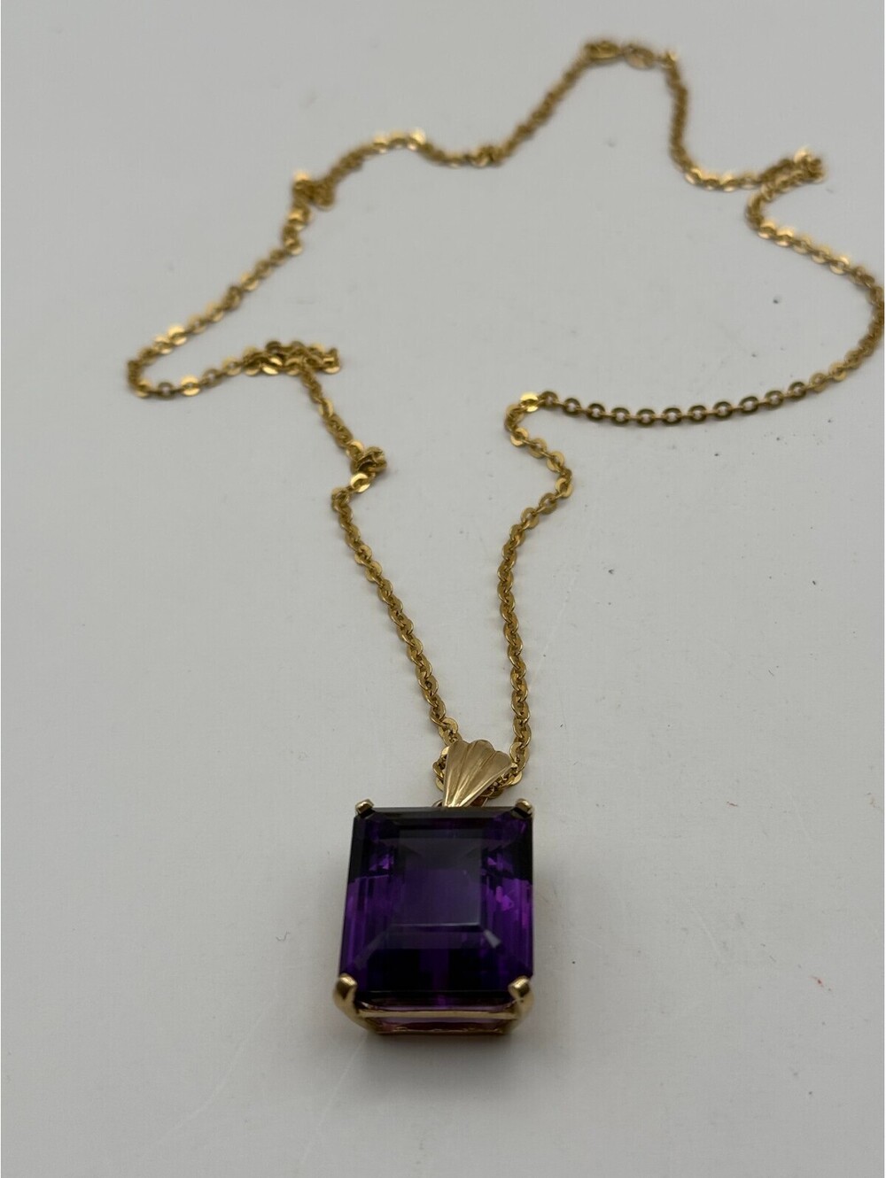 14K Gold 20x24mm Amethyst Pendant 18K Gold 24" Chain Estate Appraised